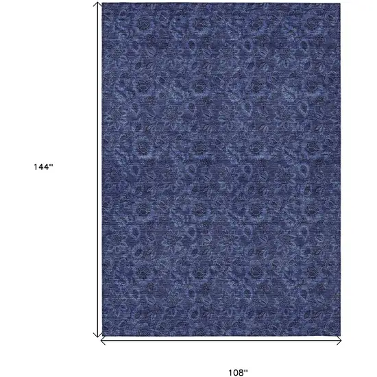 Navy Blue Blue And Charcoal Floral Washable Indoor Outdoor Area Rug Photo 3