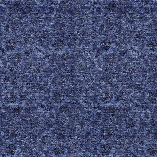 Navy Blue Blue And Charcoal Floral Washable Indoor Outdoor Area Rug Photo 6