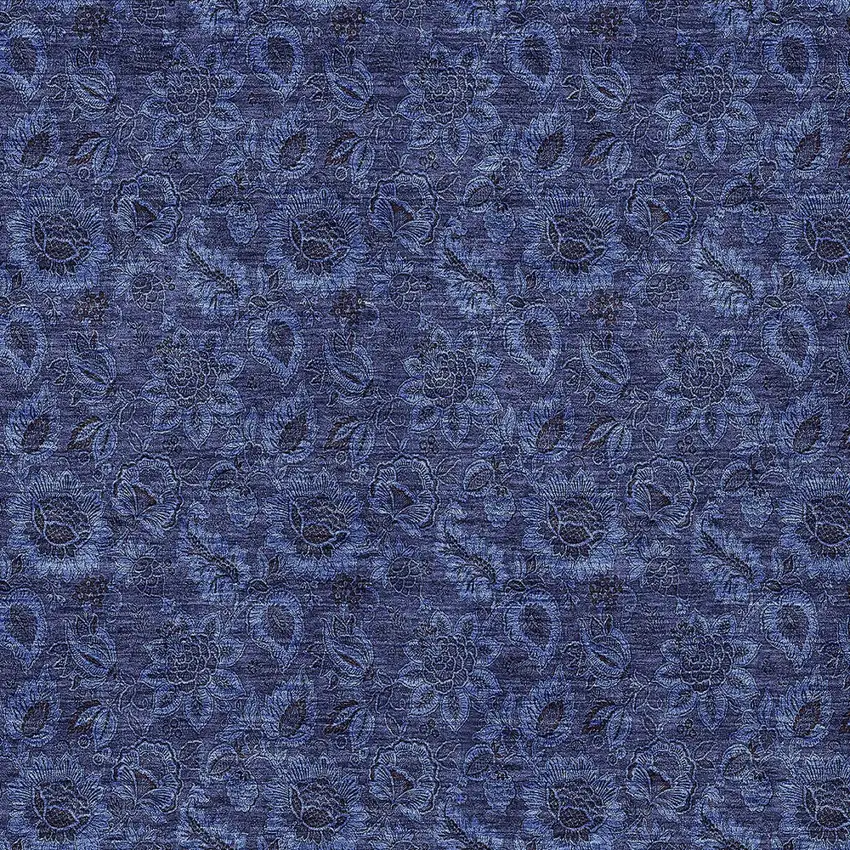 Navy Blue Blue And Charcoal Floral Washable Indoor Outdoor Area Rug Photo 6