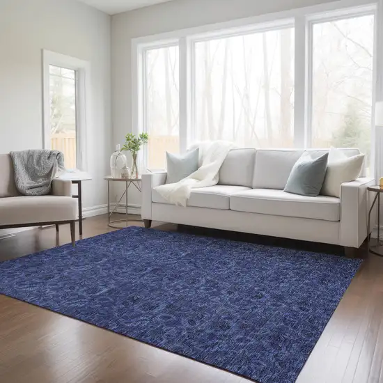 Navy Blue And Charcoal Floral Washable Indoor Outdoor Area Rug Photo 9