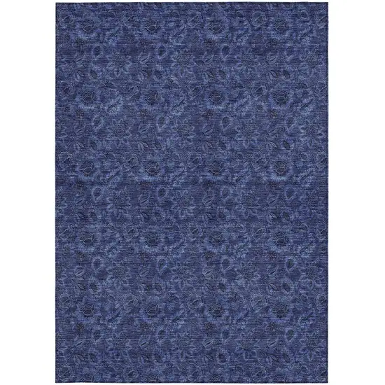Navy Blue Blue And Charcoal Floral Washable Indoor Outdoor Area Rug Photo 7