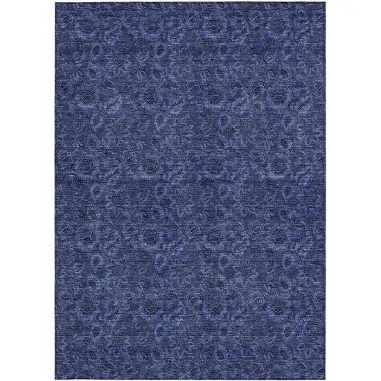 Navy Blue Blue And Charcoal Floral Washable Indoor Outdoor Area Rug Photo 7