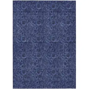 Photo of Navy Blue Blue And Charcoal Floral Washable Indoor Outdoor Area Rug