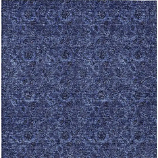 Navy Blue Blue And Charcoal Floral Washable Indoor Outdoor Area Rug Photo 6