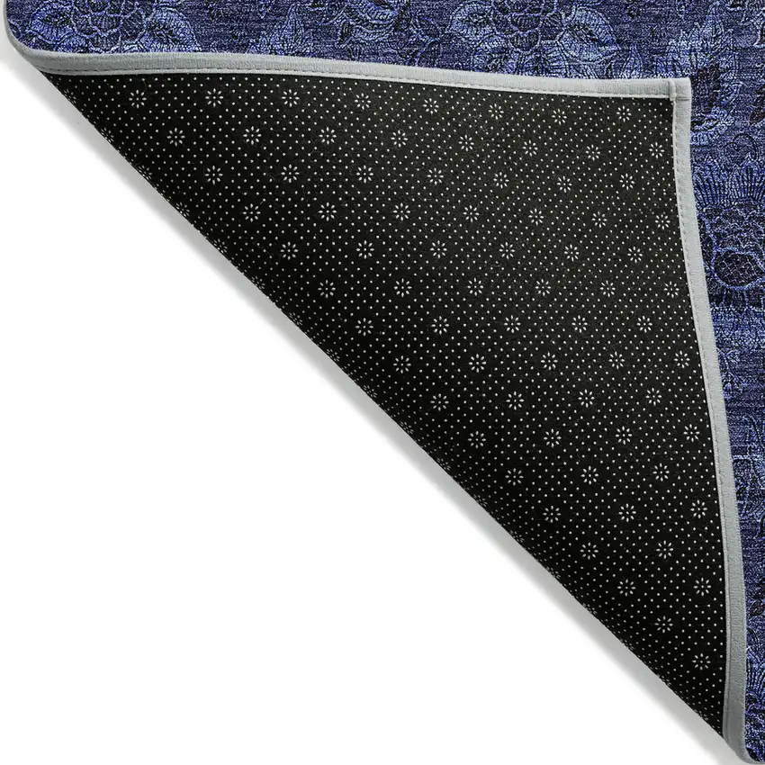 Navy Blue Blue And Charcoal Floral Washable Indoor Outdoor Area Rug Photo 4