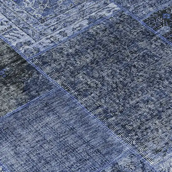 Navy Blue Blue And Charcoal Patchwork Washable Indoor Outdoor Area Rug Photo 6