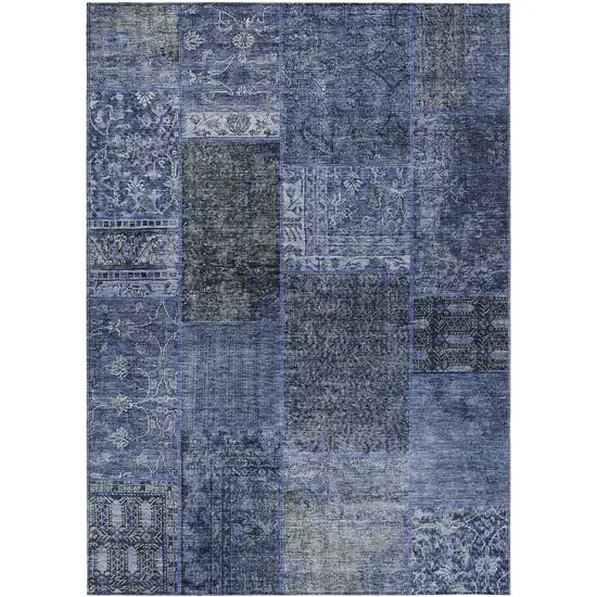 Navy Blue Blue And Charcoal Patchwork Washable Indoor Outdoor Area Rug Photo 2