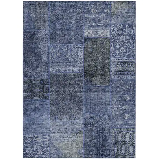 Navy Blue Blue And Charcoal Patchwork Washable Indoor Outdoor Area Rug Photo 8