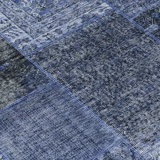 Navy Blue Blue And Charcoal Patchwork Washable Indoor Outdoor Area Rug Photo 6