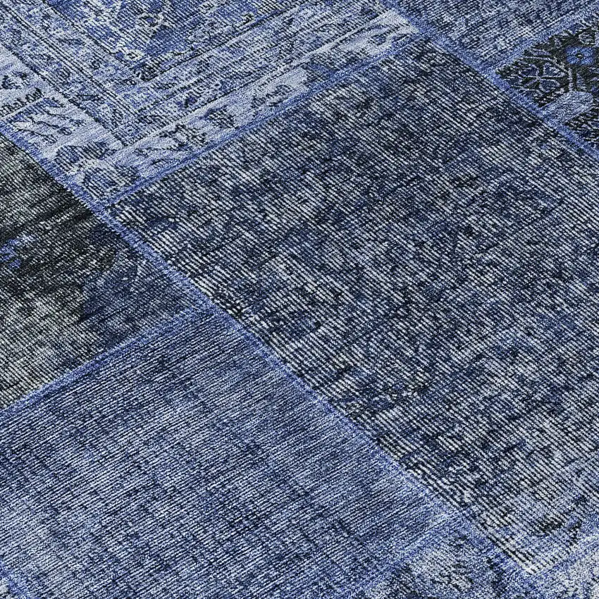 Navy Blue Blue And Charcoal Patchwork Washable Indoor Outdoor Area Rug Photo 6