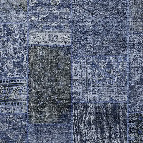 Navy Blue Blue And Charcoal Patchwork Washable Indoor Outdoor Area Rug Photo 7