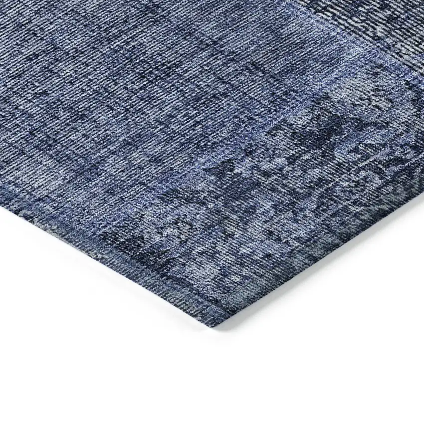 Navy Blue Blue And Charcoal Patchwork Washable Indoor Outdoor Area Rug Photo 5