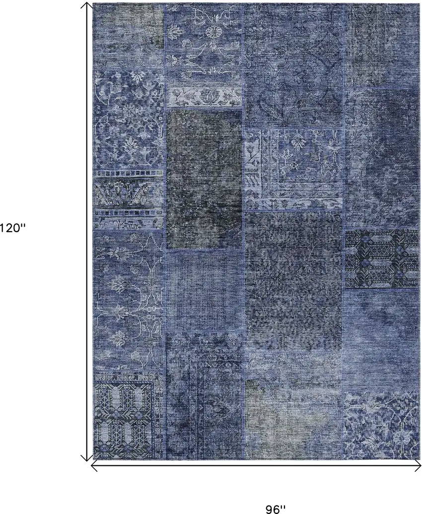 Navy Blue Blue And Charcoal Patchwork Washable Indoor Outdoor Area Rug Photo 3