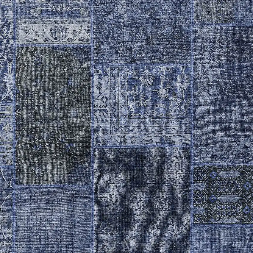Navy Blue Blue And Charcoal Patchwork Washable Indoor Outdoor Area Rug Photo 7