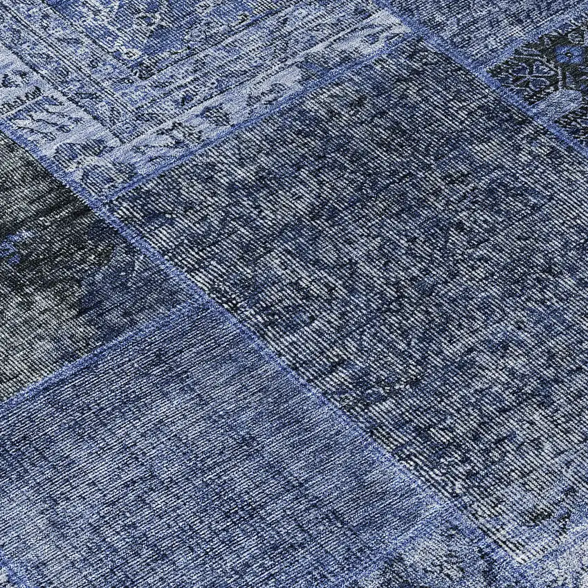 Navy Blue Blue And Charcoal Patchwork Washable Indoor Outdoor Area Rug Photo 6