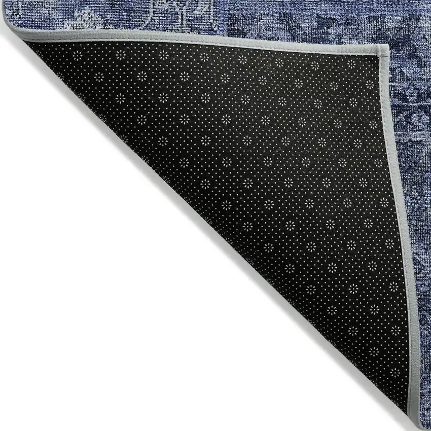 Navy Blue Blue And Charcoal Patchwork Washable Indoor Outdoor Area Rug Photo 4