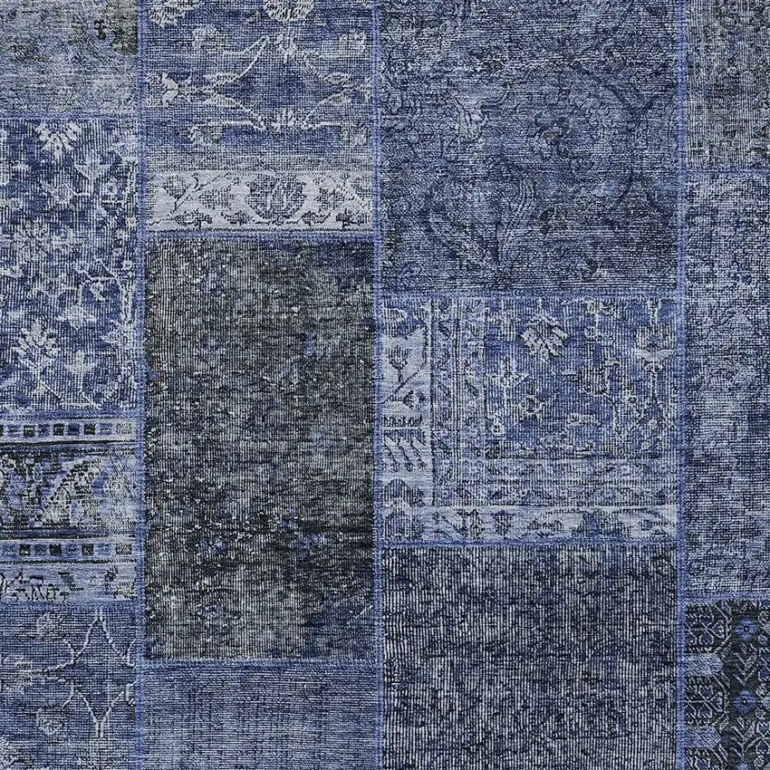Navy Blue Blue And Charcoal Patchwork Washable Indoor Outdoor Area Rug Photo 7