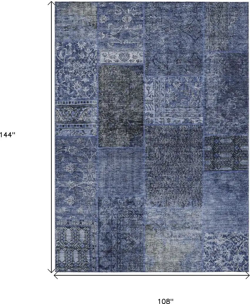 Navy Blue Blue And Charcoal Patchwork Washable Indoor Outdoor Area Rug Photo 3