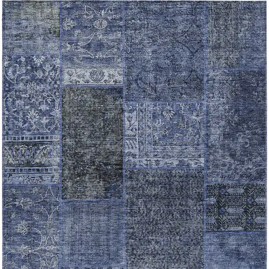 Navy Blue Blue And Charcoal Patchwork Washable Indoor Outdoor Area Rug Photo 8