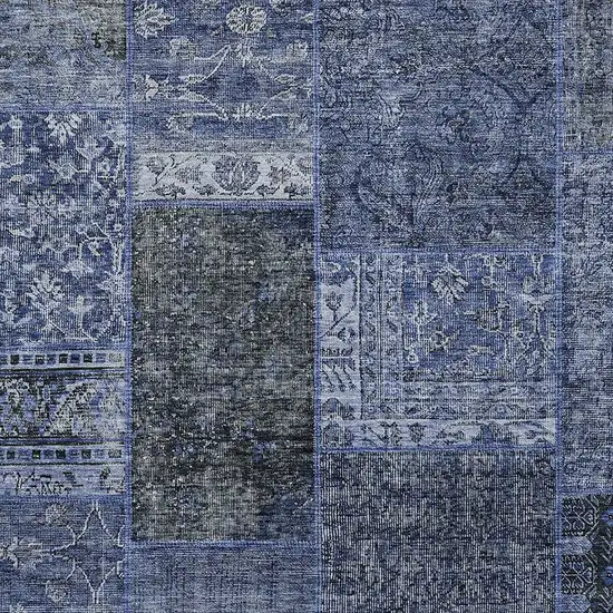 Navy Blue Blue And Charcoal Patchwork Washable Indoor Outdoor Area Rug Photo 7