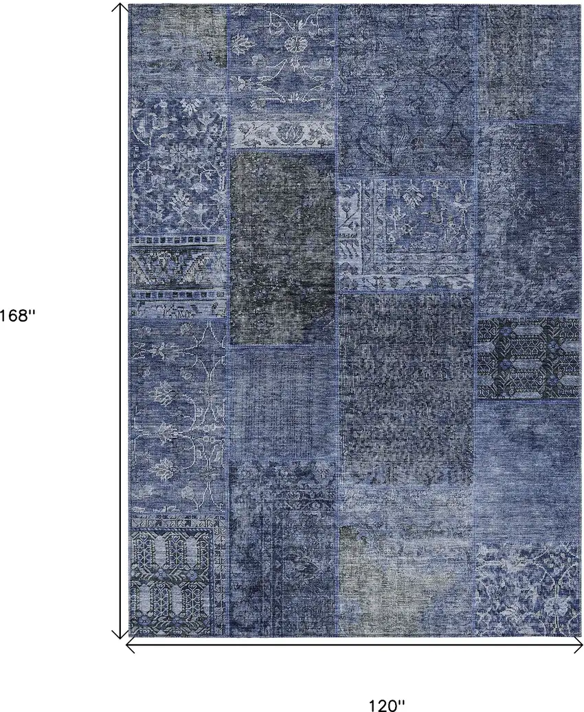 Navy Blue Blue And Charcoal Patchwork Washable Indoor Outdoor Area Rug Photo 3