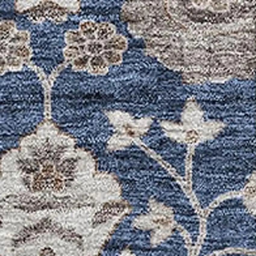 Navy Blue Brown And Beige Floral Washable Area Rug With UV Protection Photo 2