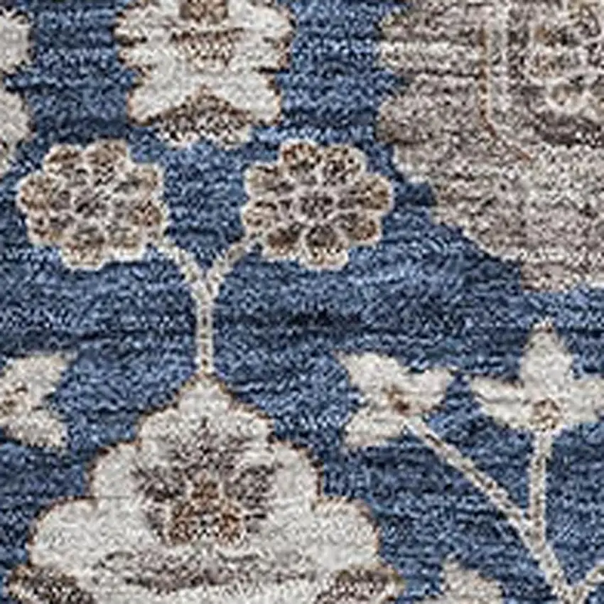 Navy Blue Brown And Beige Floral Washable Area Rug With UV Protection Photo 2