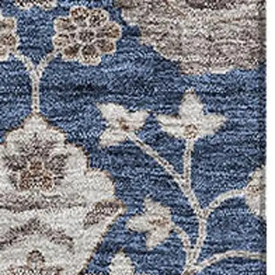 Navy Blue Brown And Beige Floral Washable Area Rug With UV Protection Photo 2