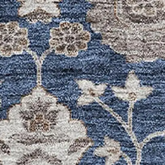 Navy Blue Brown And Beige Floral Washable Area Rug With UV Protection Photo 2