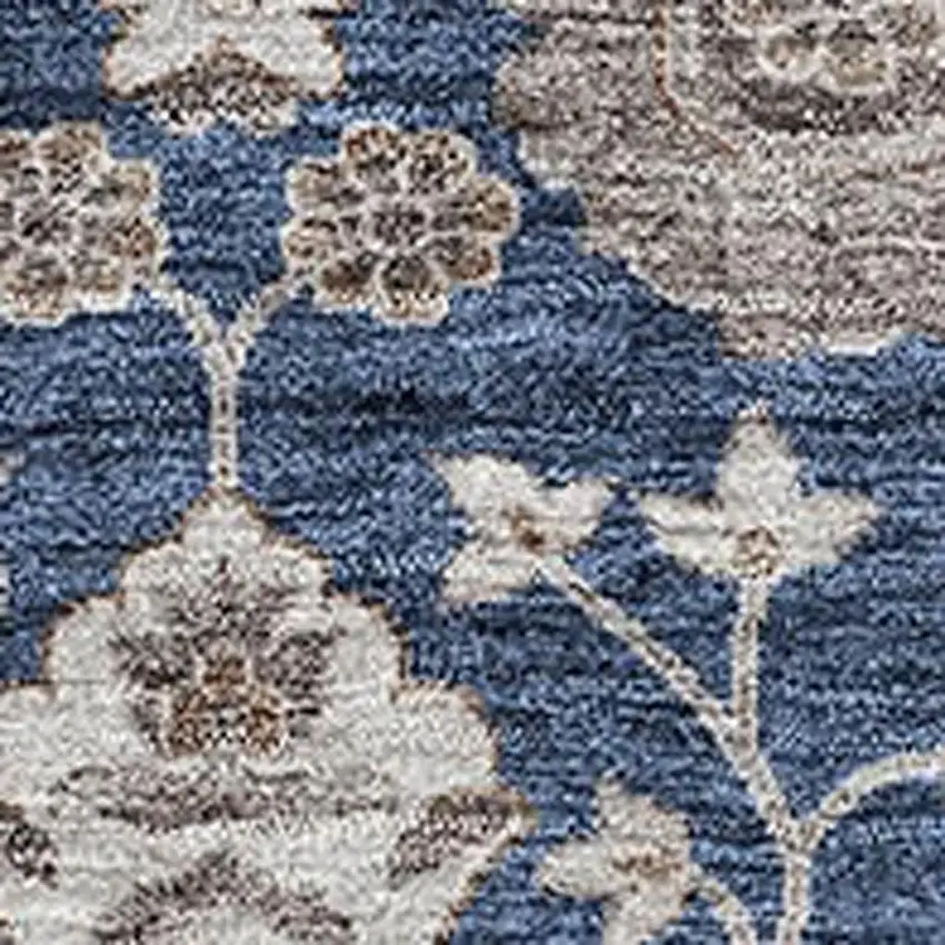 Navy Blue Brown And Beige Floral Washable Area Rug With UV Protection Photo 2