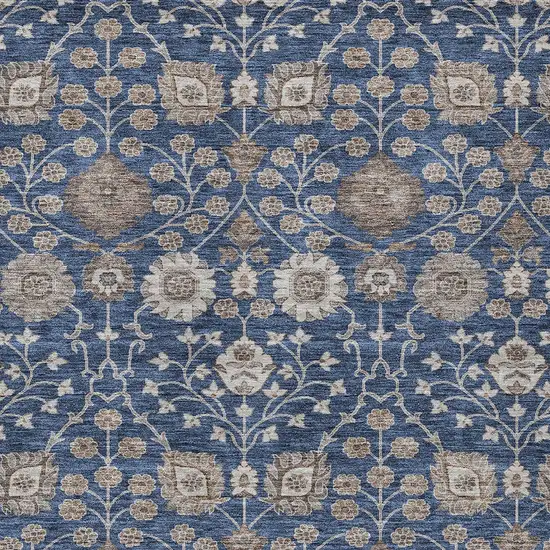 Navy Blue Brown And Beige Floral Washable Indoor Outdoor Area Rug Photo 5