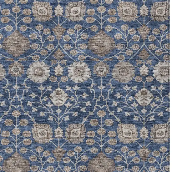 Navy Blue Brown And Beige Floral Washable Indoor Outdoor Area Rug Photo 5