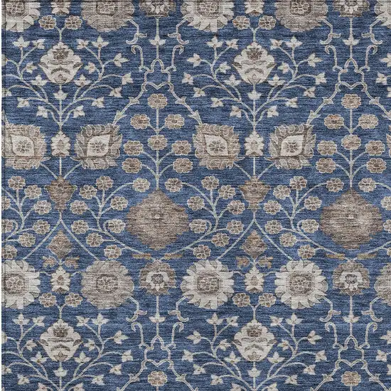 Navy Blue Brown And Beige Floral Washable Indoor Outdoor Area Rug Photo 5