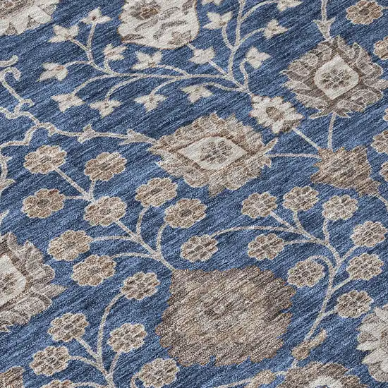Navy Blue Brown And Beige Floral Washable Indoor Outdoor Area Rug Photo 7