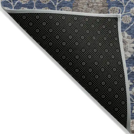 Navy Blue Brown And Beige Floral Washable Indoor Outdoor Area Rug Photo 3