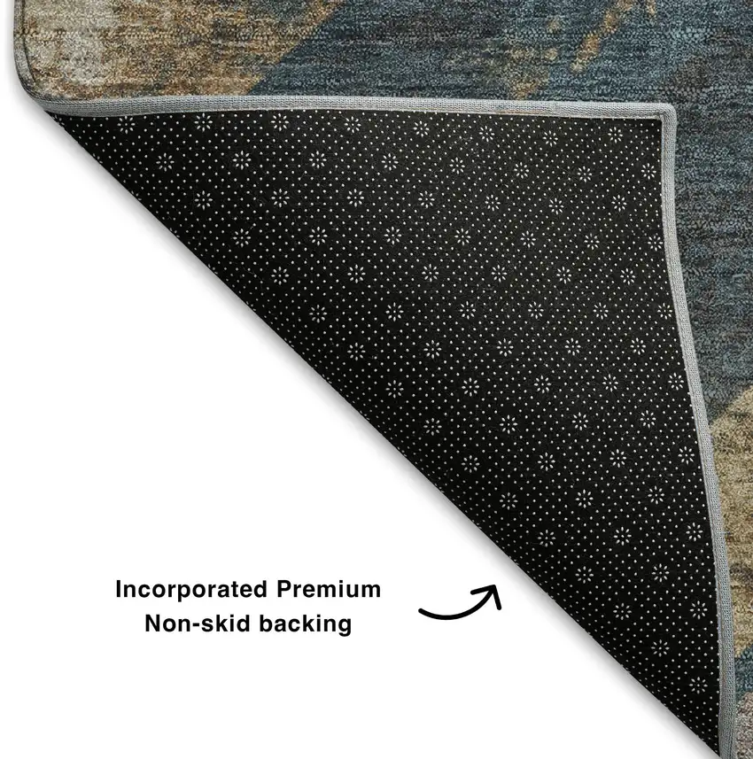 Navy Blue Brown And Beige Geometric Washable Area Rug With UV Protection Photo 6
