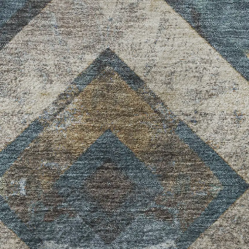 Navy Blue Brown And Beige Geometric Washable Area Rug With UV Protection Photo 8