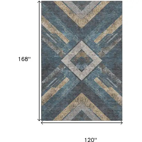 Navy Blue Brown And Beige Geometric Washable Area Rug With UV Protection Photo 9