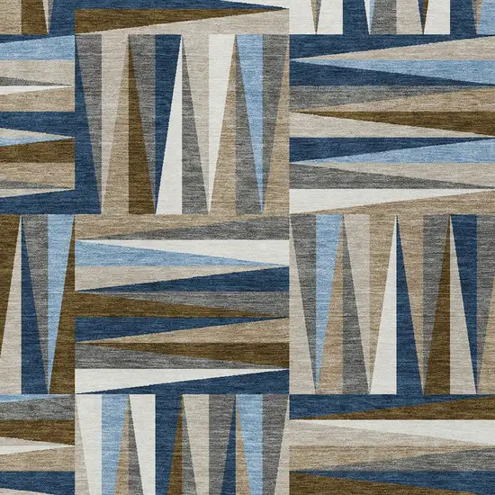 Navy Blue Brown And Beige Geometric Washable Indoor Outdoor Area Rug Photo 5