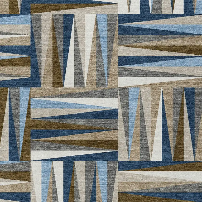 Navy Blue Brown And Beige Geometric Washable Indoor Outdoor Area Rug Photo 5