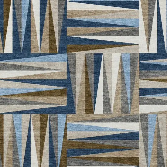 Navy Blue Brown And Beige Geometric Washable Indoor Outdoor Area Rug Photo 5