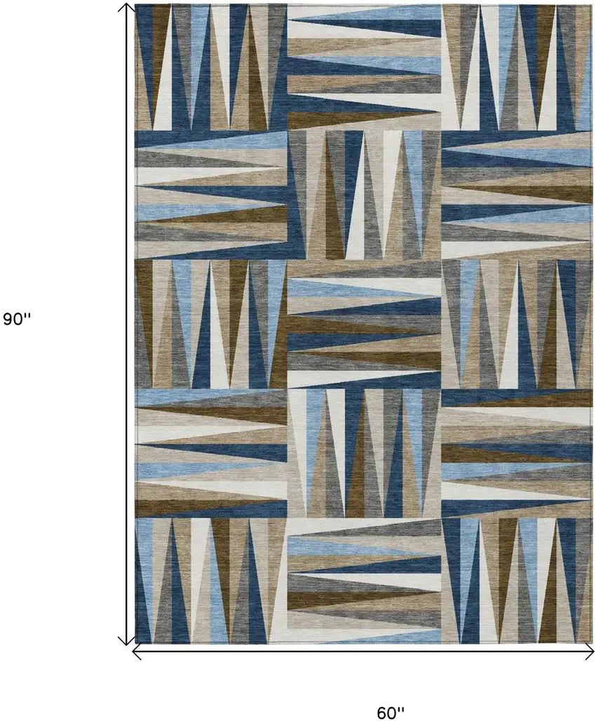 Navy Blue Brown And Beige Geometric Washable Indoor Outdoor Area Rug Photo 3