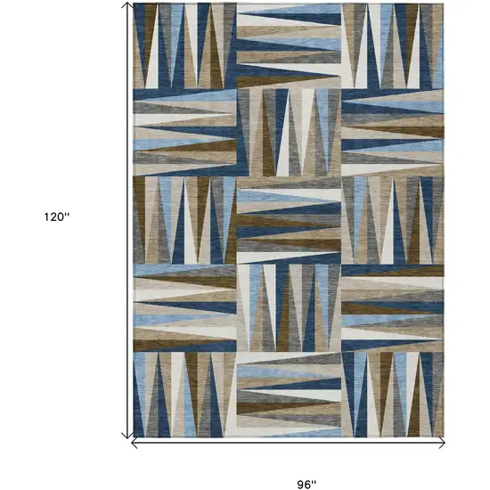 Navy Blue Brown And Beige Geometric Washable Indoor Outdoor Area Rug Photo 3