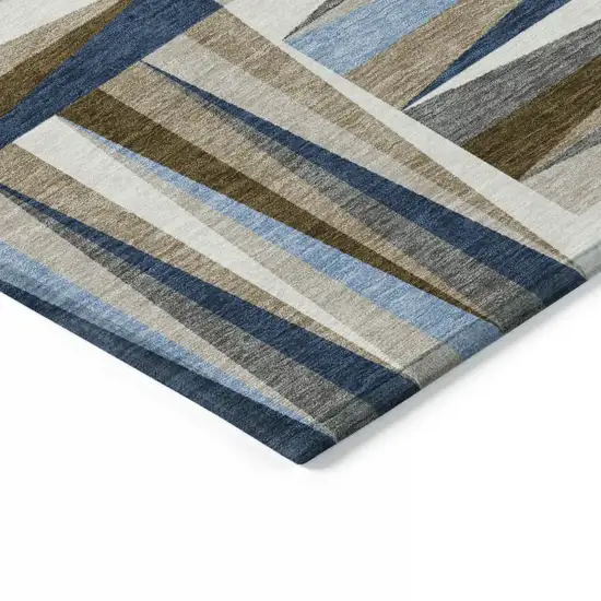 Navy Blue Brown And Beige Geometric Washable Indoor Outdoor Area Rug Photo 4