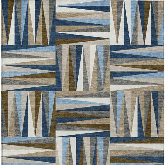 Navy Blue Brown And Beige Geometric Washable Indoor Outdoor Area Rug Photo 7