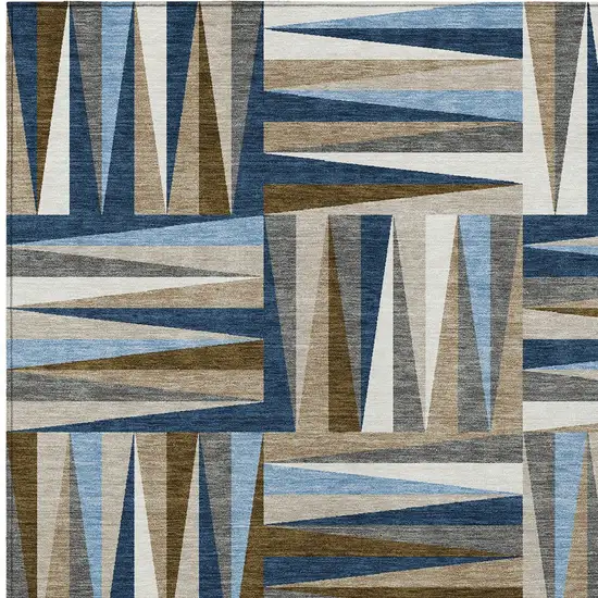 Navy Blue Brown And Beige Geometric Washable Indoor Outdoor Area Rug Photo 5