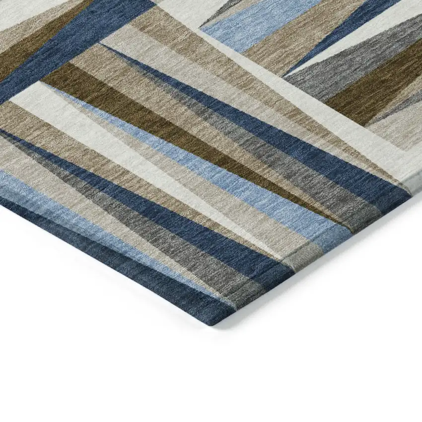 Navy Blue Brown And Beige Geometric Washable Indoor Outdoor Area Rug Photo 4