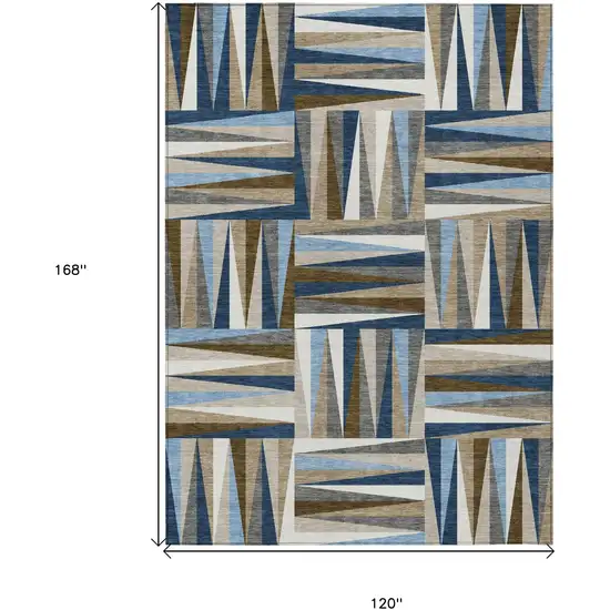 Navy Blue Brown And Beige Geometric Washable Indoor Outdoor Area Rug Photo 3
