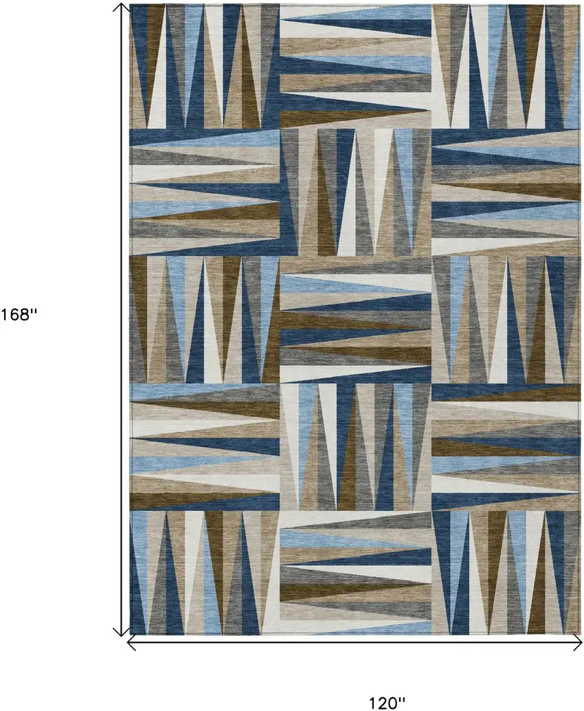 Navy Blue Brown And Beige Geometric Washable Indoor Outdoor Area Rug Photo 3