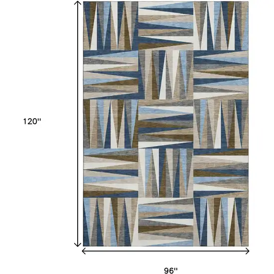 Navy Blue Brown And Ivory Geometric Washable Area Rug With UV Protection Photo 6